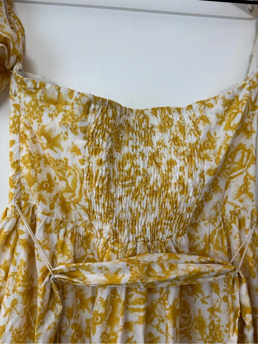 Aqua Women Yellow Floral Off Shoulder Cotton Bubble Sleeves Maxi Dress Size XS